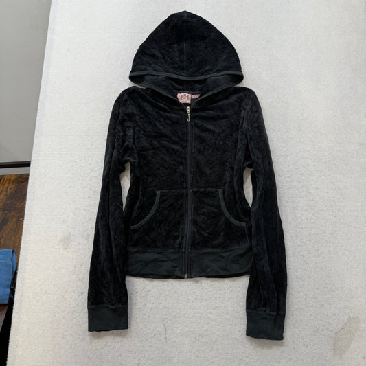 Vintage Juicy Couture “Scottie Dogs” Women's Black Velour Zip Up Hoodie Size L