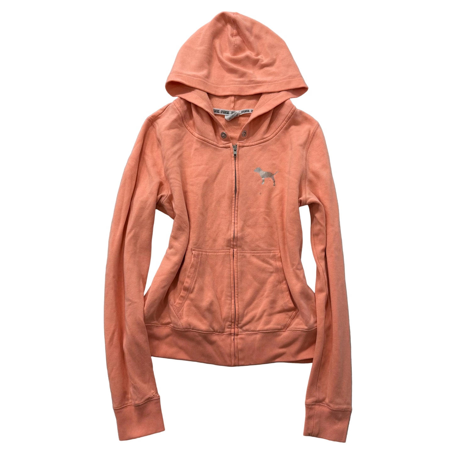 PINK Victoria's Secret Women's Peach Zip-Up Hoodie Long Sleeves Dog Logo Size L