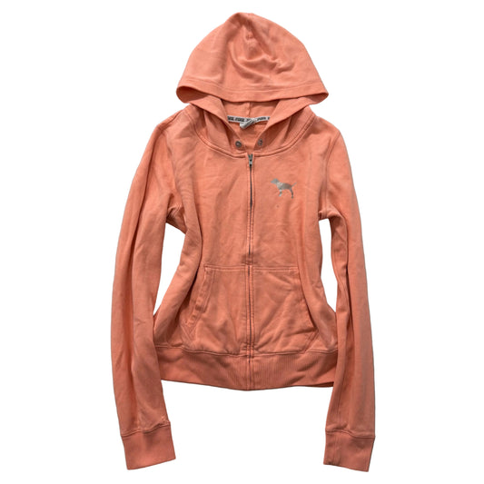 PINK Victoria's Secret Women's Peach Zip-Up Hoodie Long Sleeves Dog Logo Size L