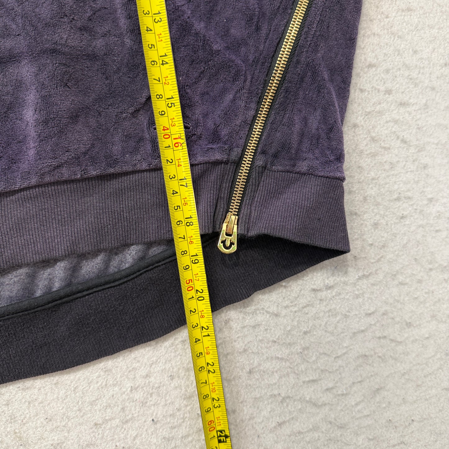 True Religion Women's Deep Purple Velour Crop Top Dropped Shoulders Side Zip - S