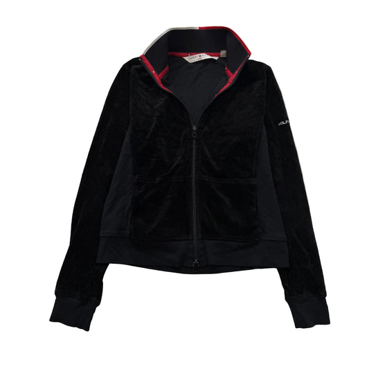 Tommy Hilfiger Women's Black Velour Full Zip Track Jacket Mock Neck Y2K Size M