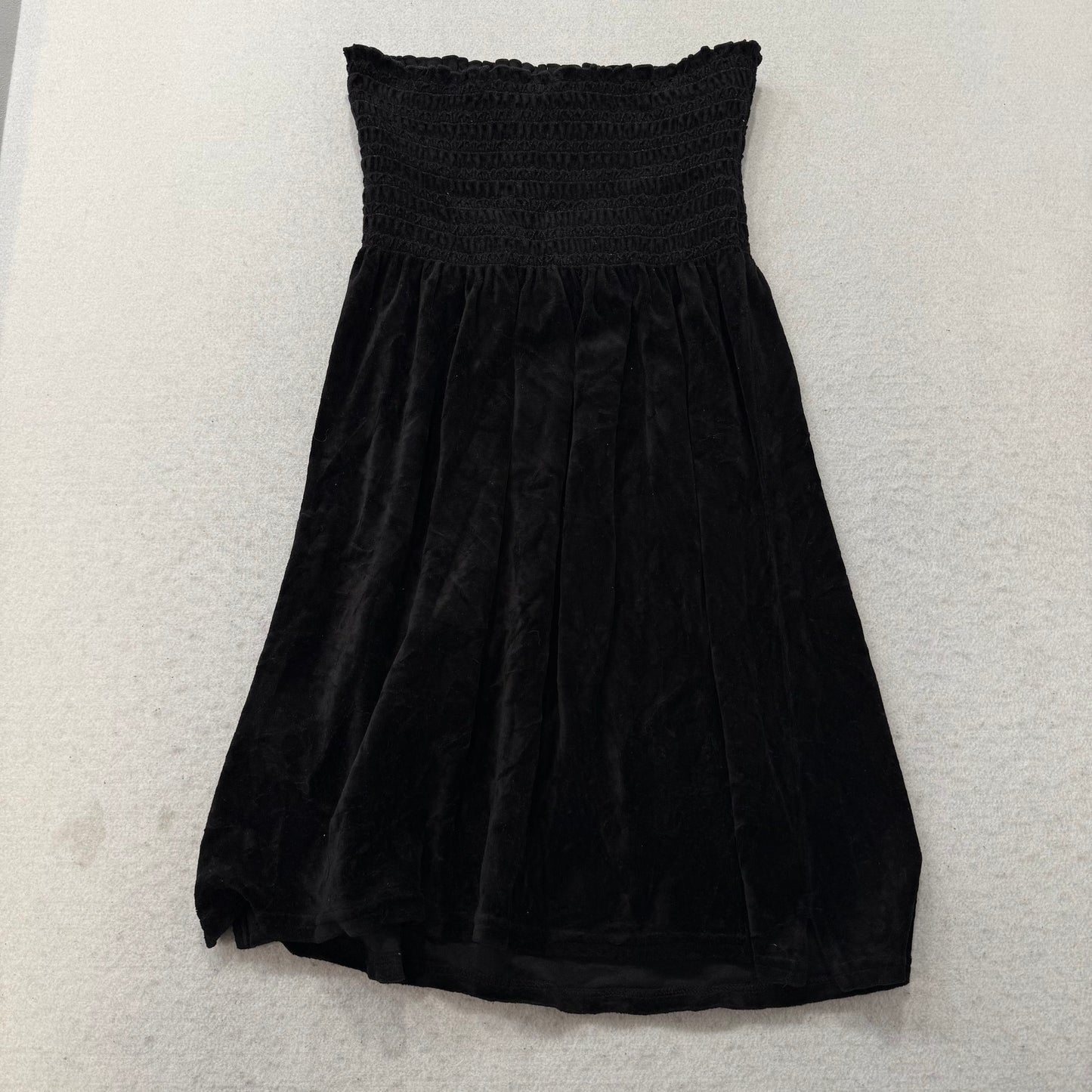 2003 Vintage Juicy Couture Black Velour Smocked Tube Dress Strapless Y2k Size M