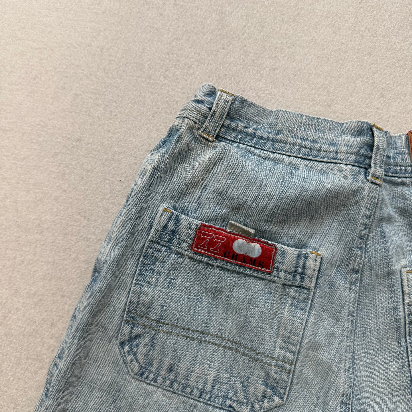 Chams Jeans Est 1977 Men's Blue Light Wash Denim Cargo Shorts Baggy Pockets Y2K