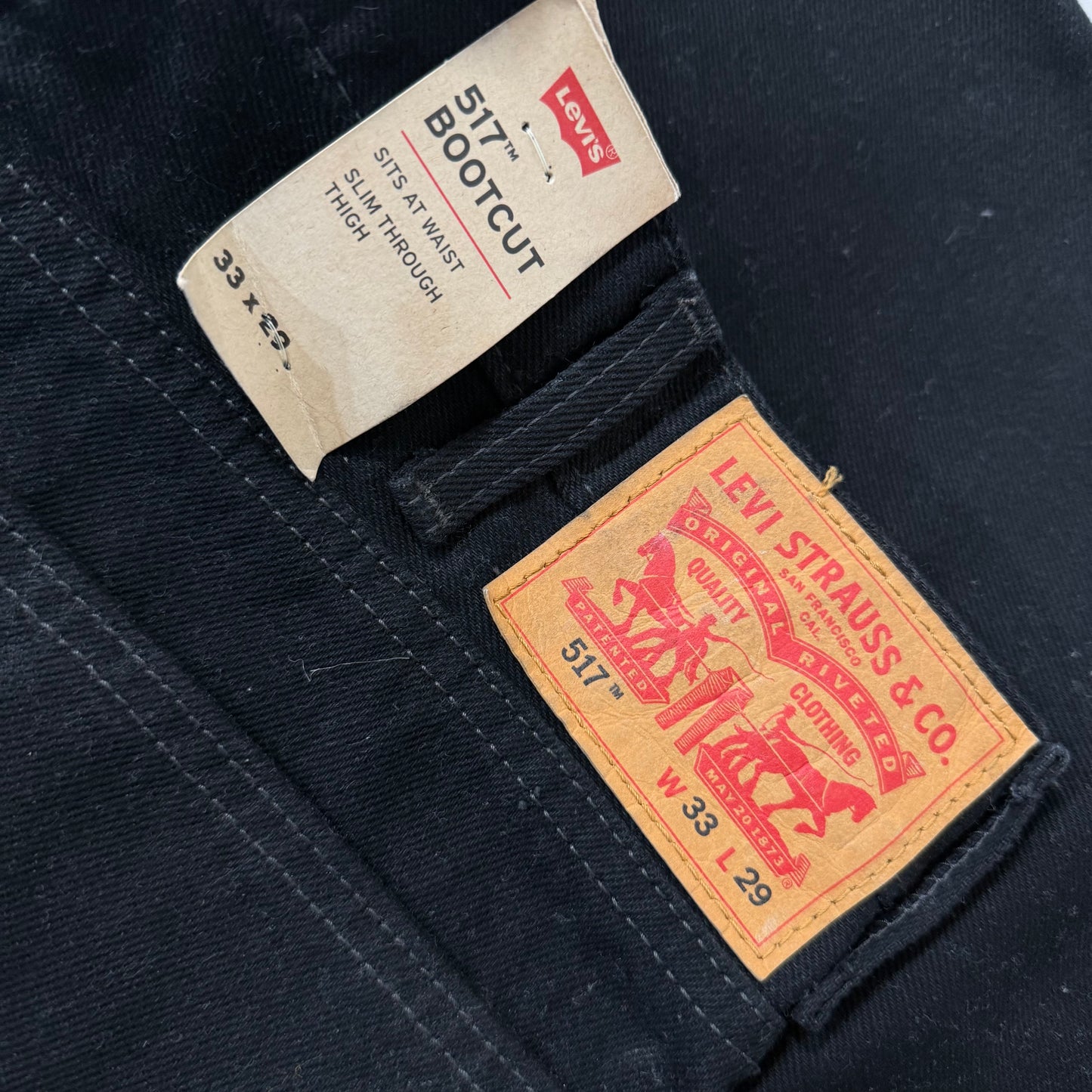 Levi’s 517 Black Denim Bootcut Jeans Slim Fit Straight Leg Size M