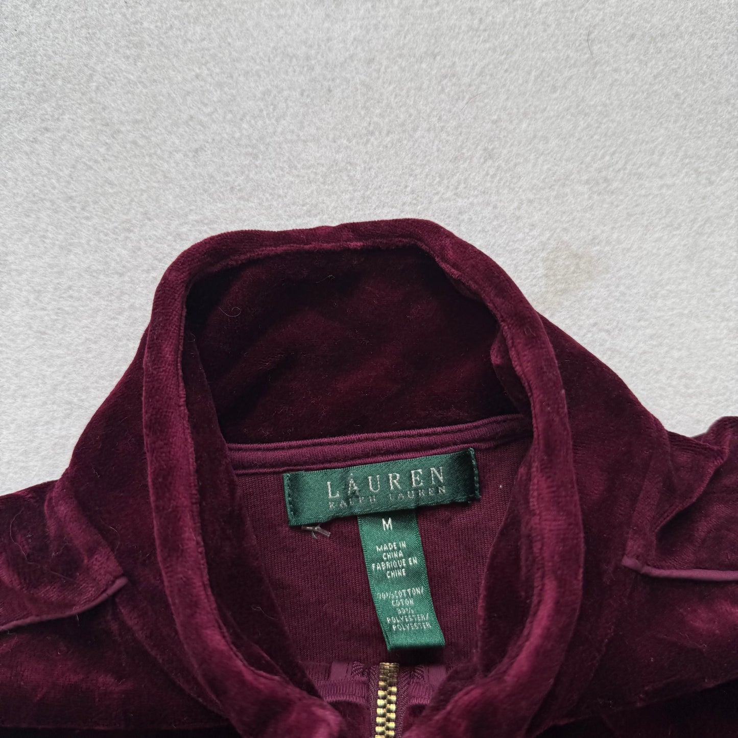 Lauren Ralph Lauren Women's Maroon Zip Up Track Jacket Snap Flap Pockets Size M