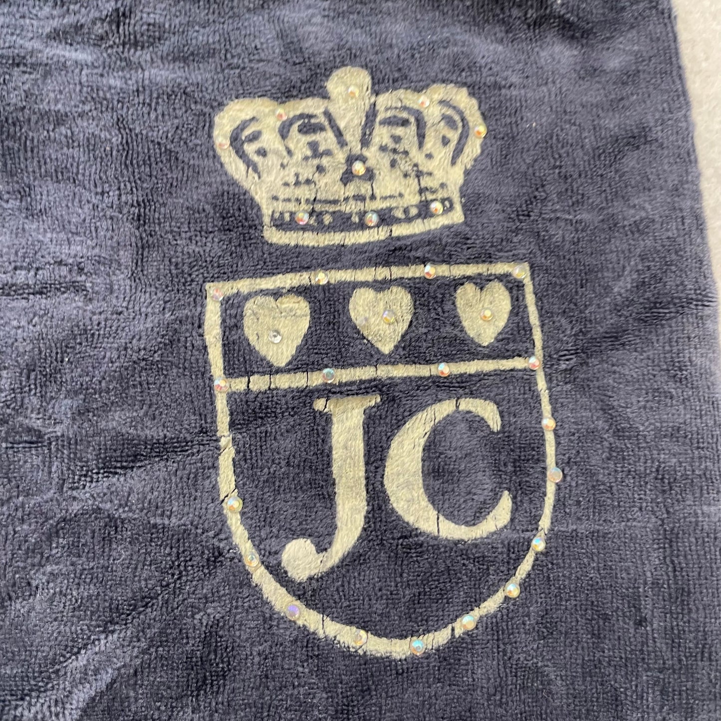 Juicy Couture Women Navy Velour Tracksuit Sets Hoodie & Pant Graphic Logo Size M