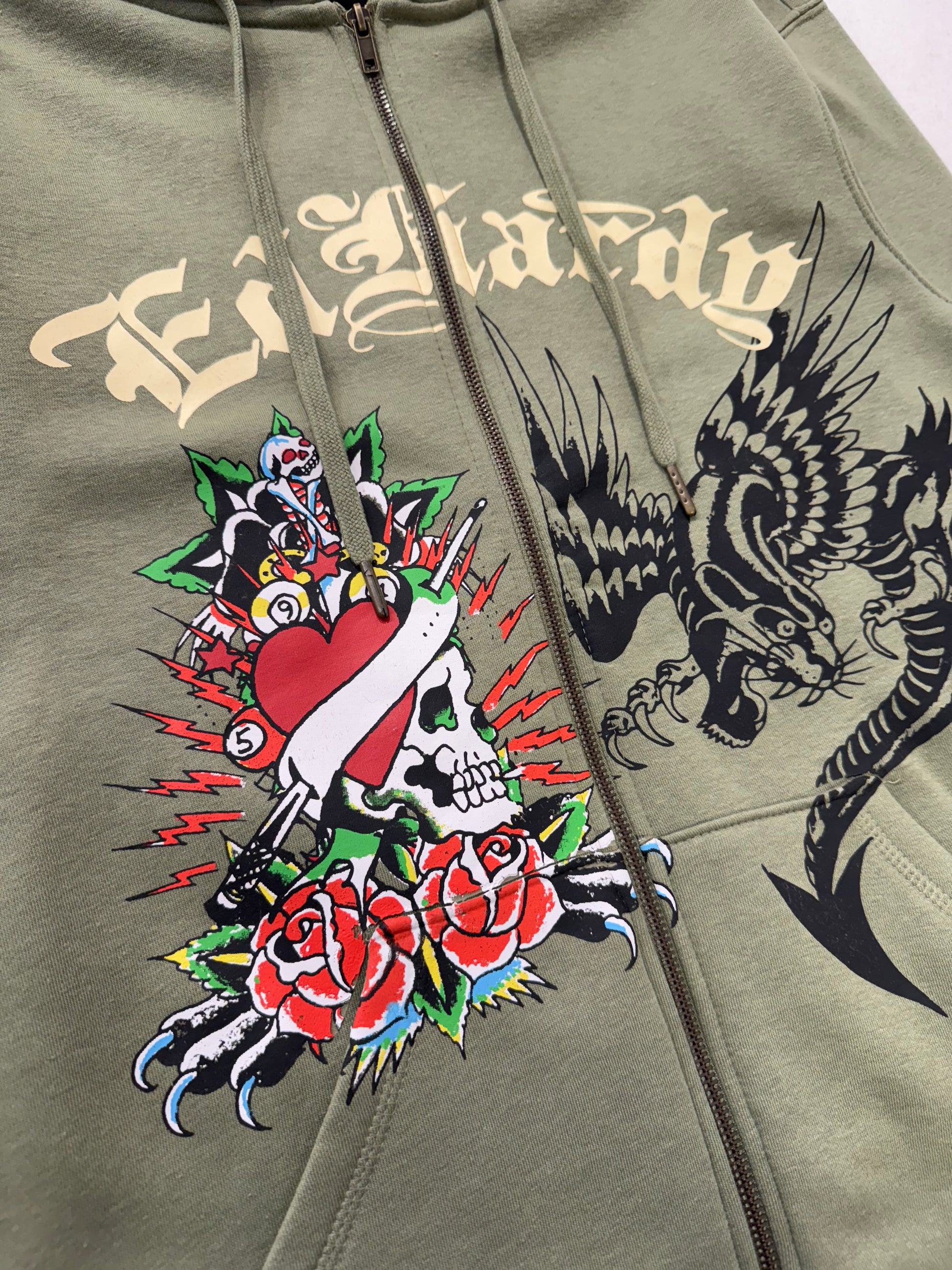 ED HARDY “Dragon Heart” SAGE ZIP UP HOODIE - Clean Curriculums 