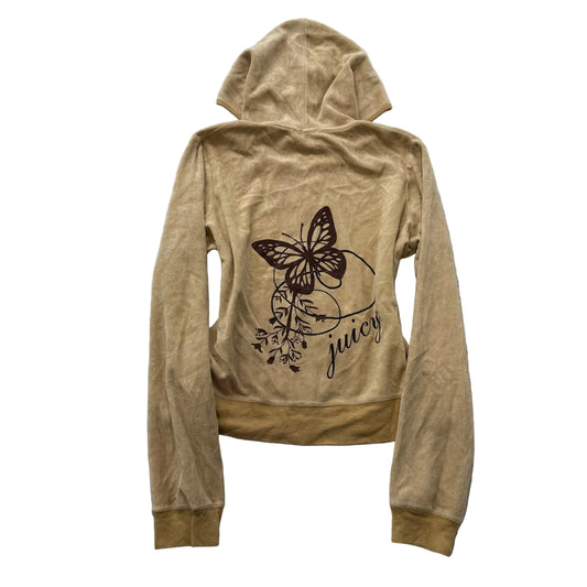 Vintage Juicy Couture Women's Tan Velour Full Zip Hoodie Graphic Logo Y2k Size L
