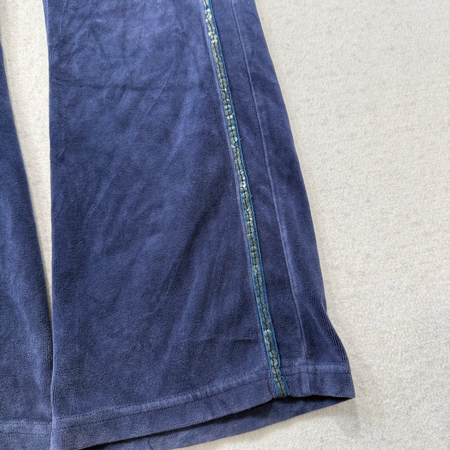 Rocawear Women’s Navy Flared Track Pants Embroidery Sequin Logo Low Rise Size S