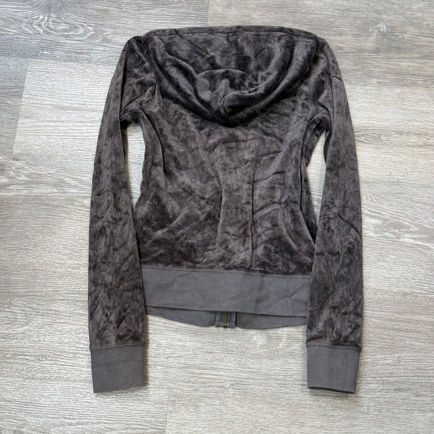 Juicy Couture Womens Charcoal Gray Velour Zip-Up Hoodie Drawstring Pocket Size S