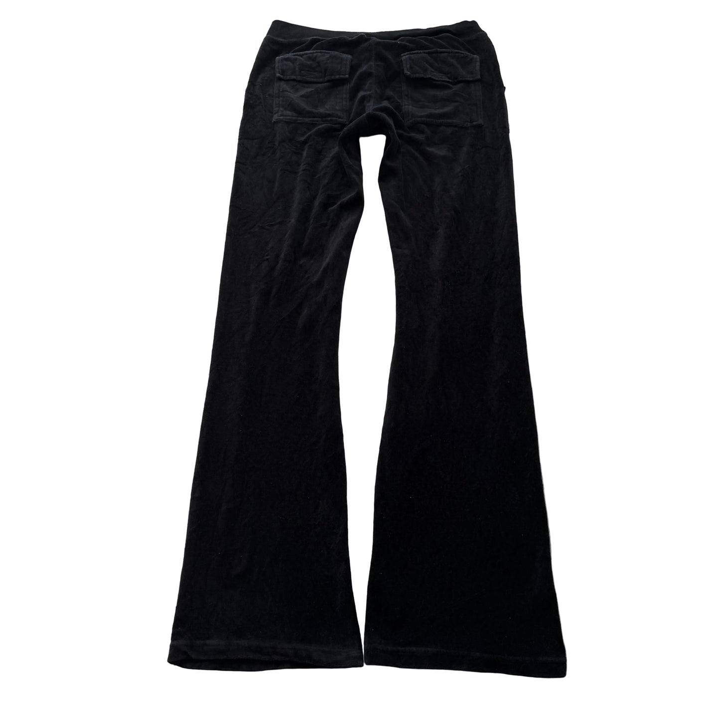 Juicy Couture Women's Black Velour Flared Track Pants Pockets Drawstring Size M