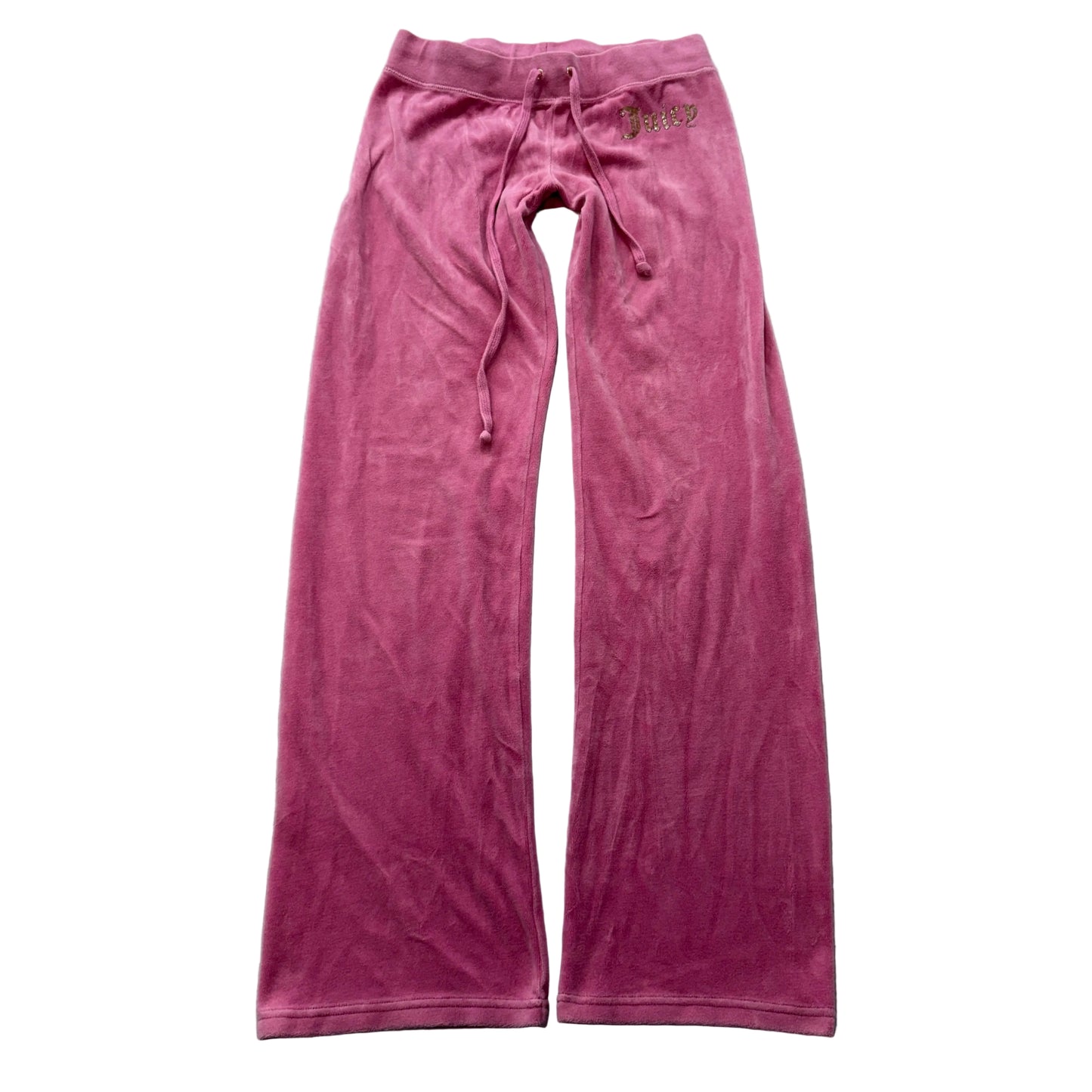 Juicy Couture Women's Rose Pink Velour Flared Track Pants Drawstring Logo Size S