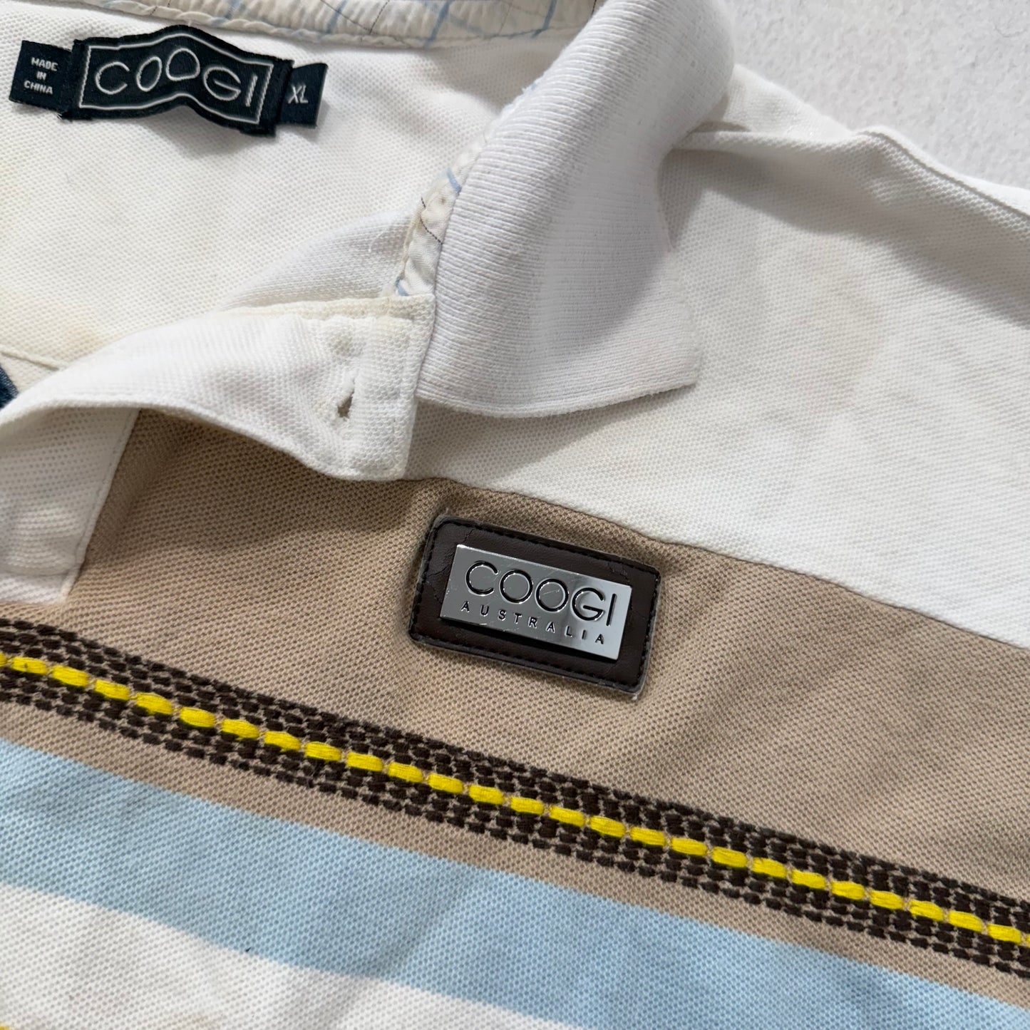 Coogi Mens White Cotton Polo Shirt Short Sleeves Streetwear Hip Hop Logo Size XL