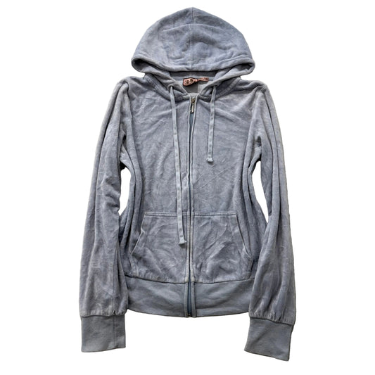 Juicy Couture Women's Ice Blue Velour Zip-Up Hoodie Loungewear Pocket Y2k Size M