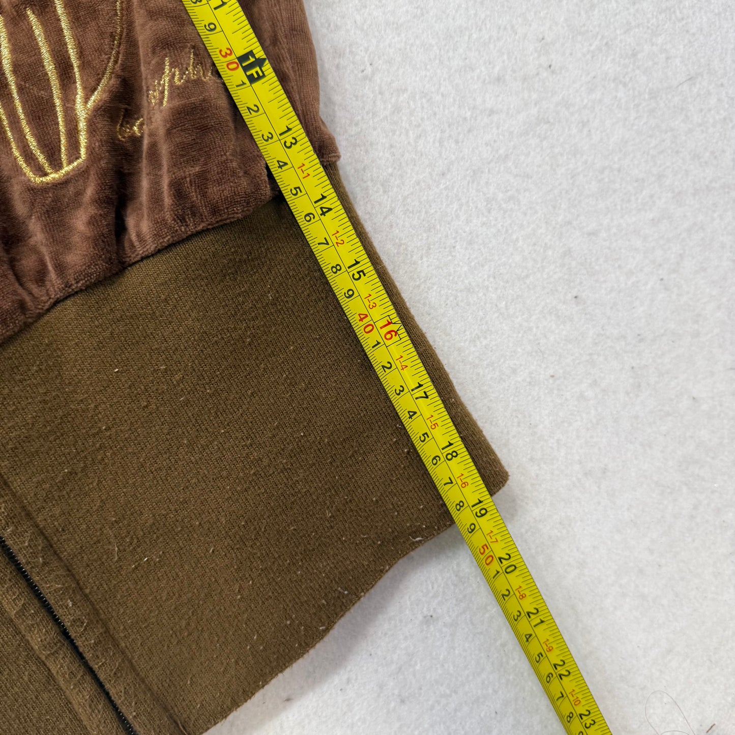 Vintage Baby Phat Womens Caramel Brown Velour Zip Up Hoodie Gold Cat Logo Size S