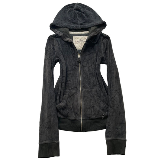 Hollister Womens Charcoal Gray Velour Zip-Up Hoodie Loungewear Drawstring Size S