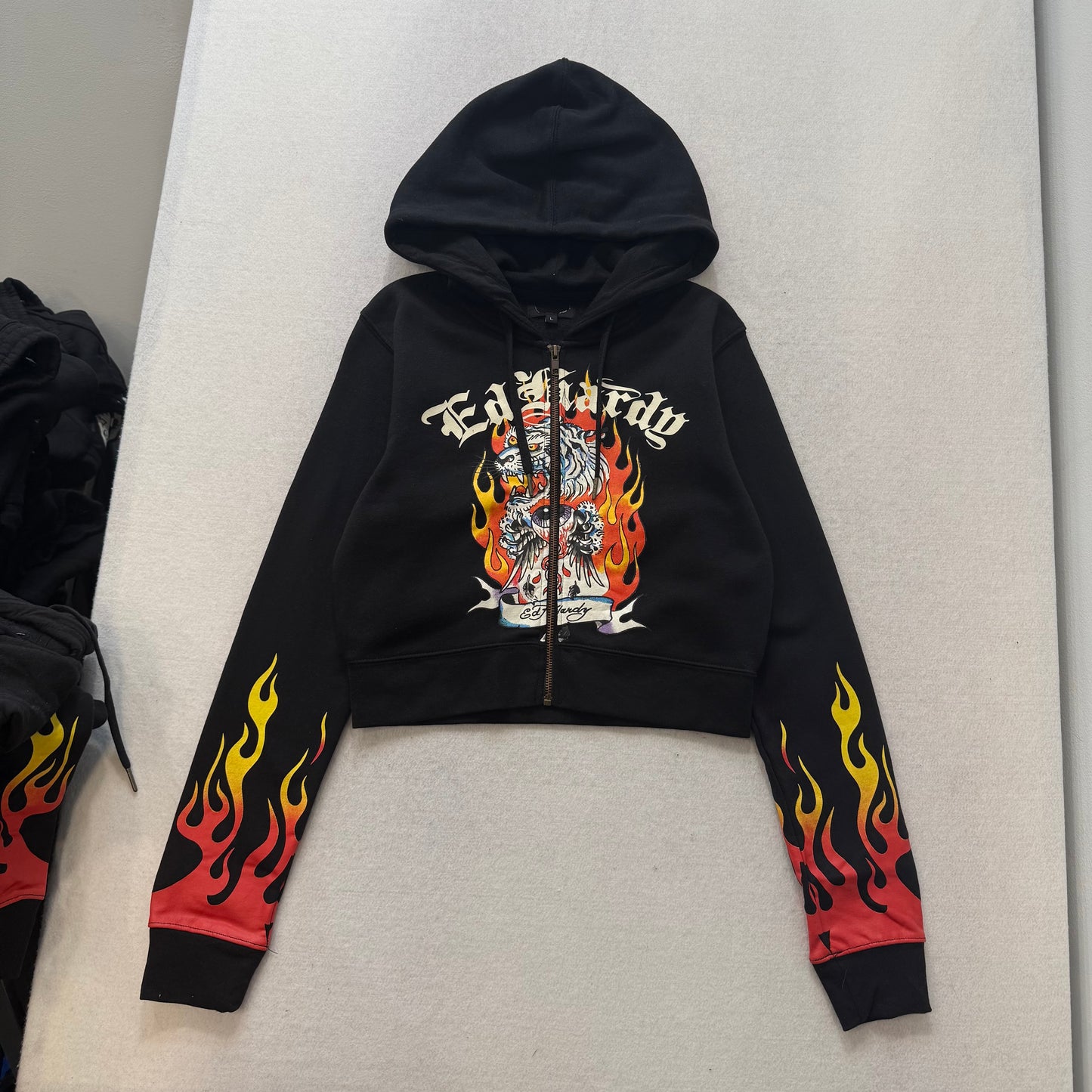 ED HARDY “Tiger Flame” BLACK CROPPED ZIP UP HOODIE