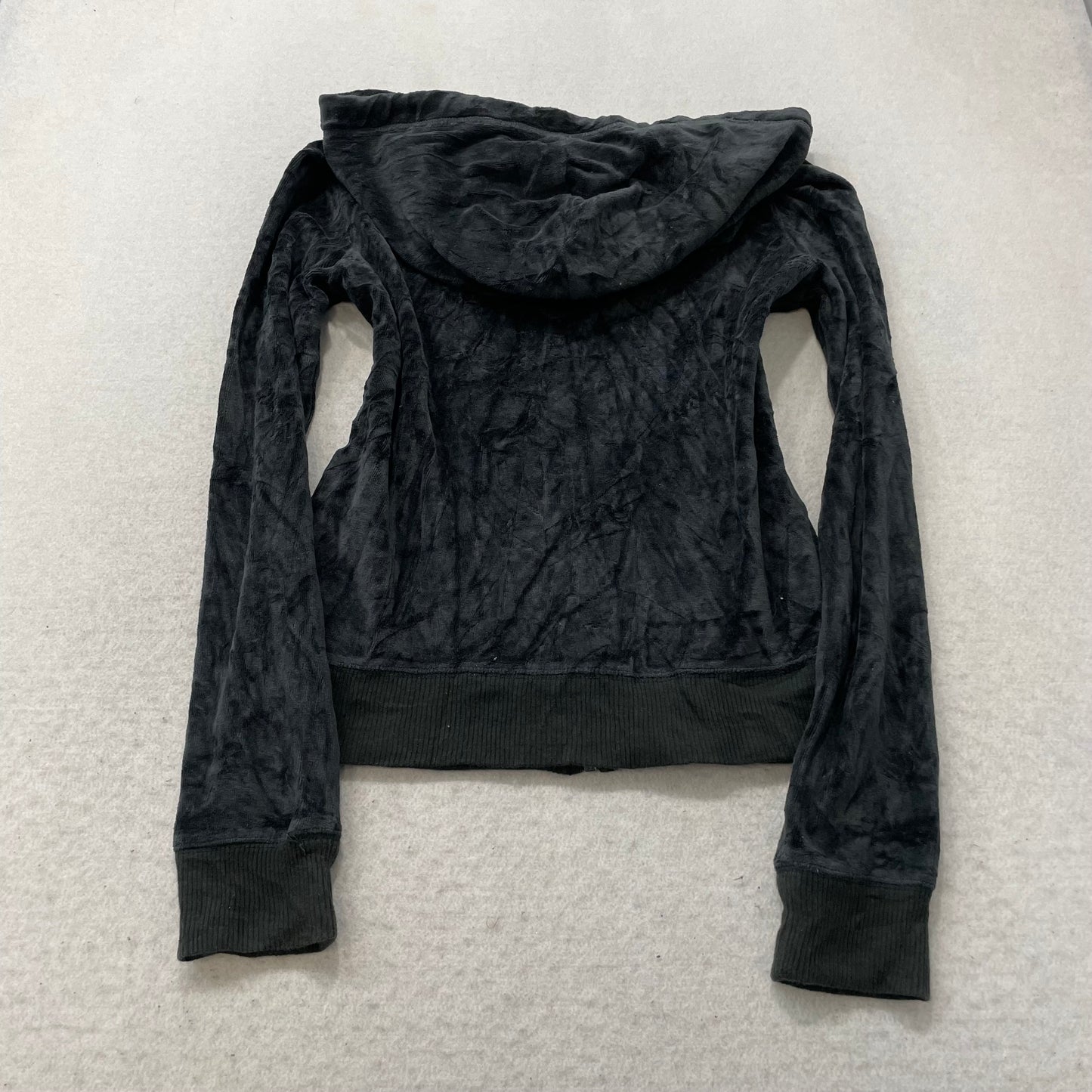 Hollister California Womens Charcoal Velour Zip-Up Hoodie Long Sleeve Y2k Size M