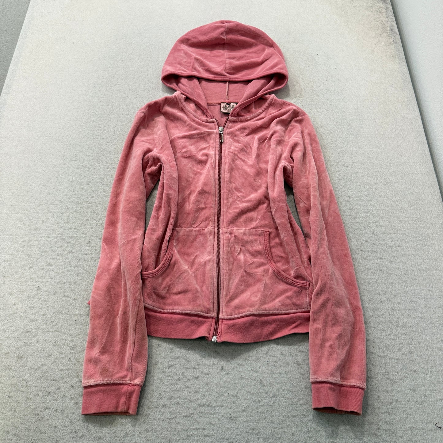 Juicy Couture Women's Rose Pink Velour Zip-Up Hoodie Pockets Loungewear Size M