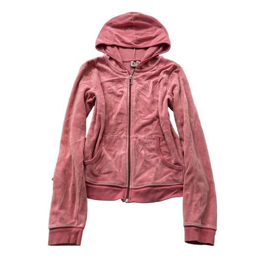 Juicy Couture Women's Rose Pink Velour Zip-Up Hoodie Pockets Loungewear Size M