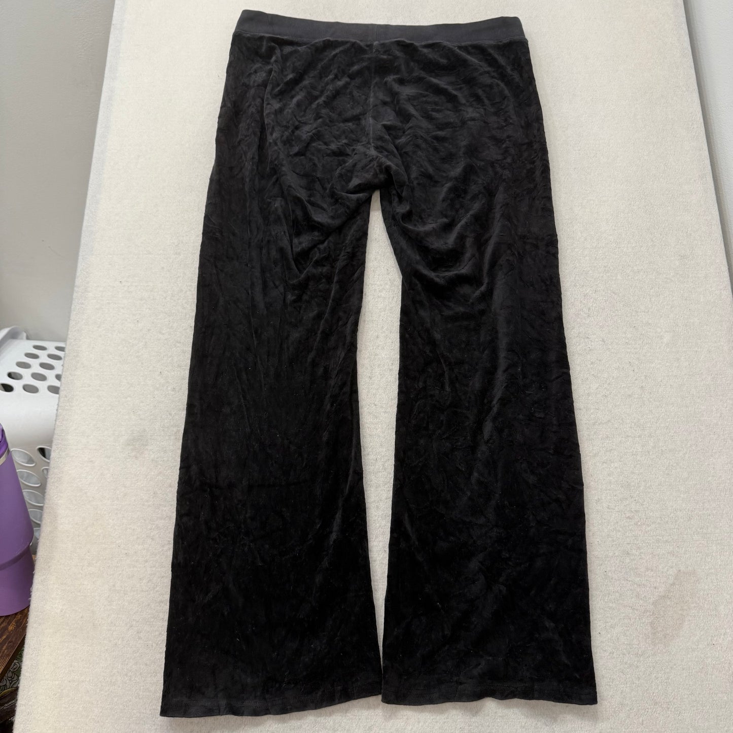 Juicy Couture Women's Black Velour Flared Track Pant Loungewear Low Rise Size L