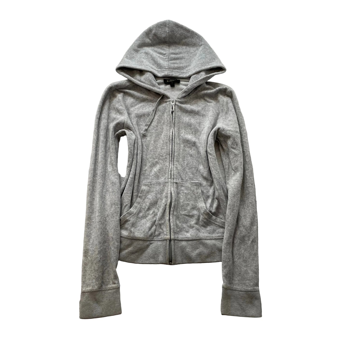 Juicy Couture Black Label Womens Heather Gray Velour Zip-Up Hoodie Pocket Size S