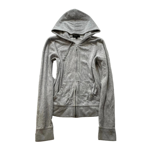 Juicy Couture Black Label Womens Heather Gray Velour Zip-Up Hoodie Pocket Size S