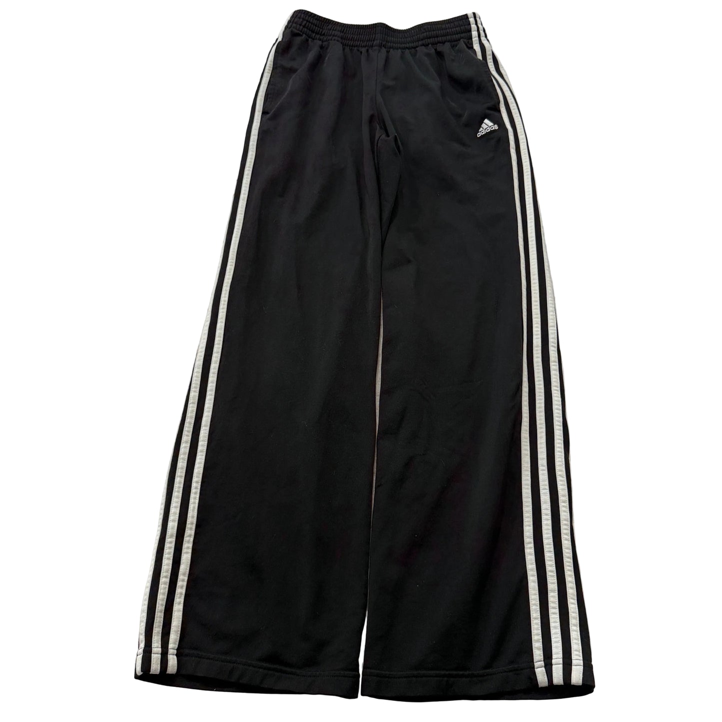 Adidas Women's Black Wide Leg High Rise Track Pant Drawstring 3-Striped Logo - M