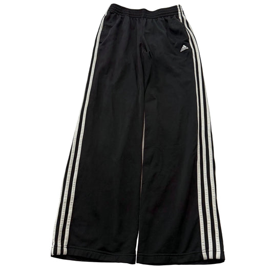 Adidas Women's Black Wide Leg High Rise Track Pant Drawstring 3-Striped Logo - M