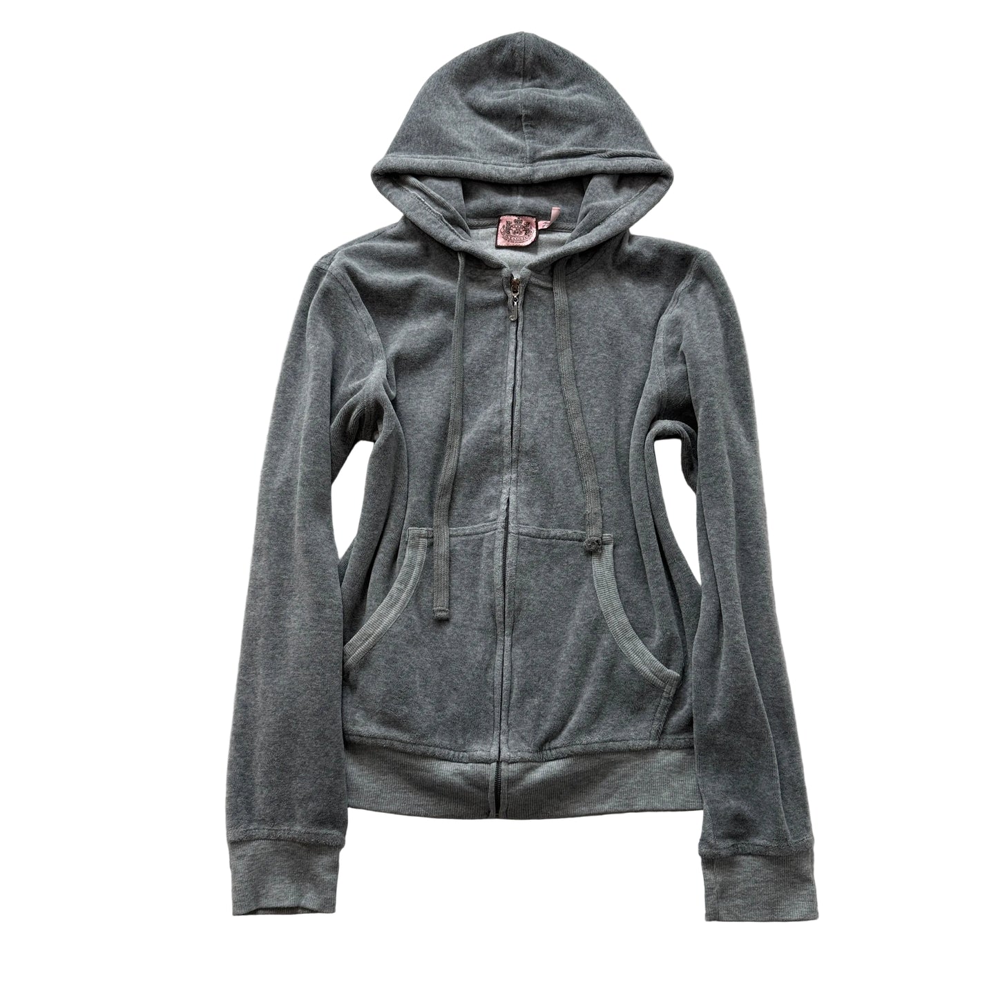 Juicy Couture Women's Grey Velour Zip-Up Hoodie Drawstring Pockets Y2K Size M