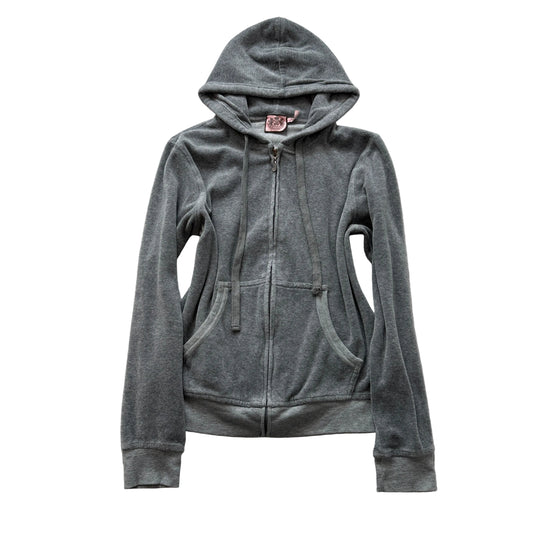 Juicy Couture Women's Grey Velour Zip-Up Hoodie Drawstring Pockets Y2K Size M
