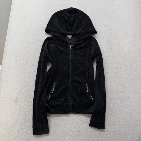 Juicy Couture Women's Black Velour Full Zip Hoodie Rhinestone Back Design Size M