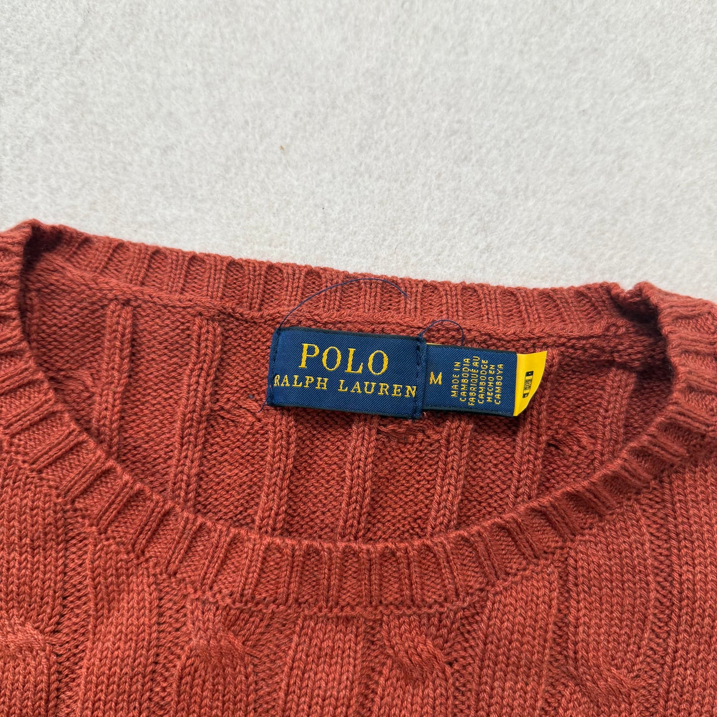 Polo Ralph Lauren Men's Terracotta Cable-Knit Sweater Crewneck Logo Size M NWT