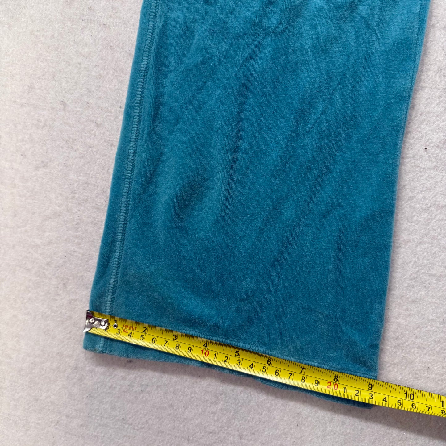 Vintage Juicy Couture Women Teal Blue Velour Flare Track Pant Snap Pocket Size L