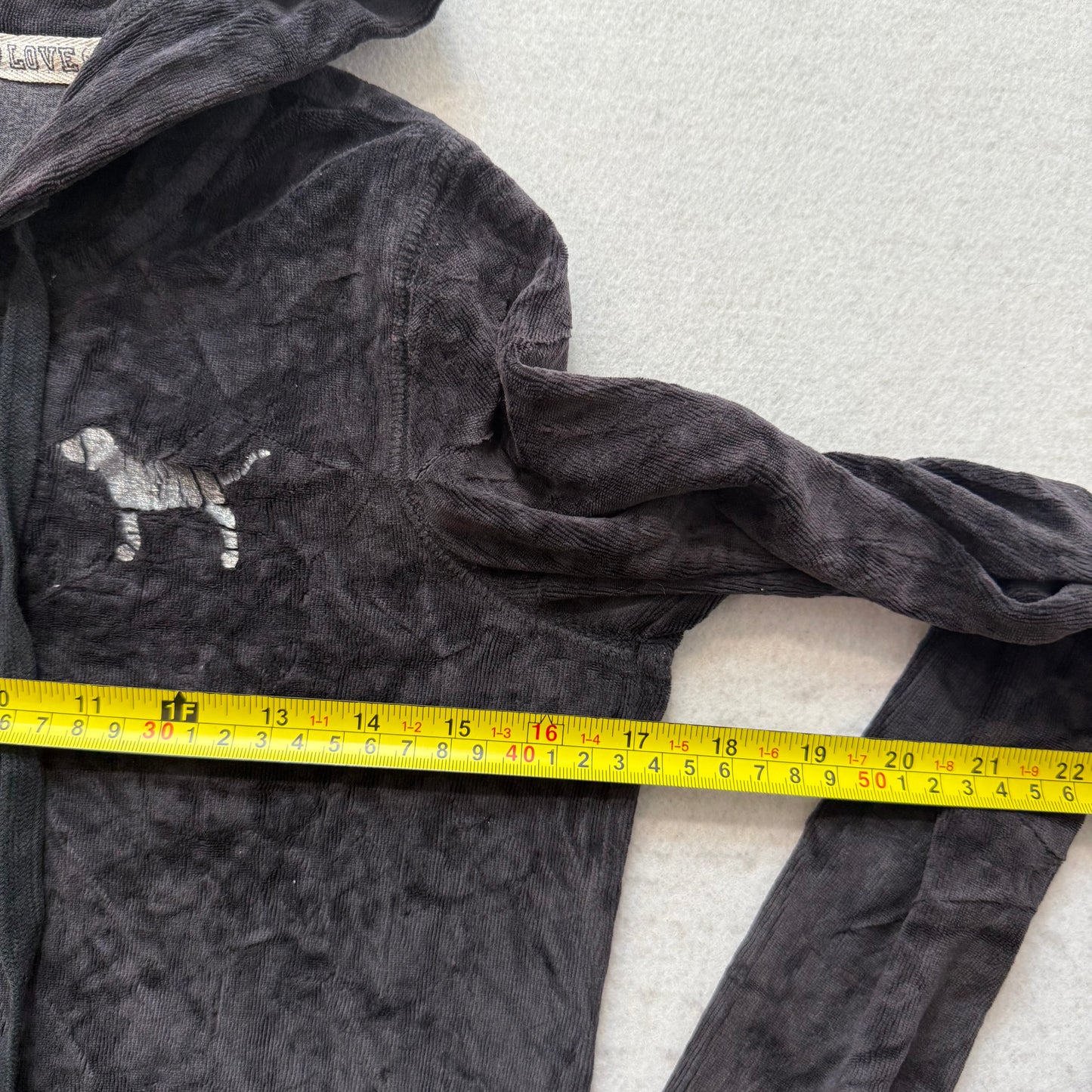 Victoria's Secret PINK Women Charcoal Velour Zip-Up Hoodie Silver Sequin Size XS