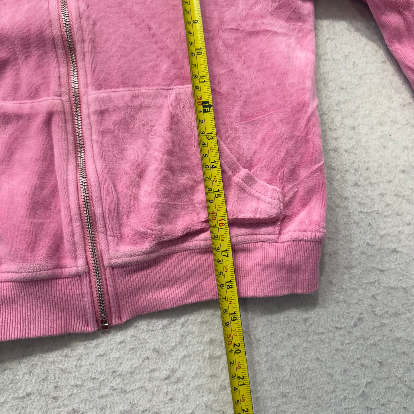 Juicy Couture Forever 21 Women Pink Velour Zip-Up Hoodie Rhinestones Logo Size M