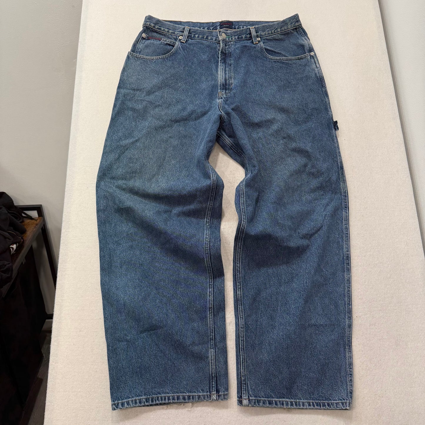 Tommy Hilfiger Men's Blue Baggy Carpenter Jeans Workwear Tool Pockets Waist 38