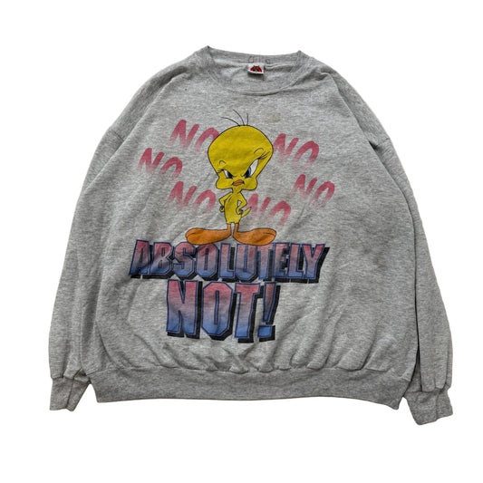 Vintage Looney Tunes Tweety “Absolutely Not!” Grey Graphic Sweatshirt - Clean Curriculums 