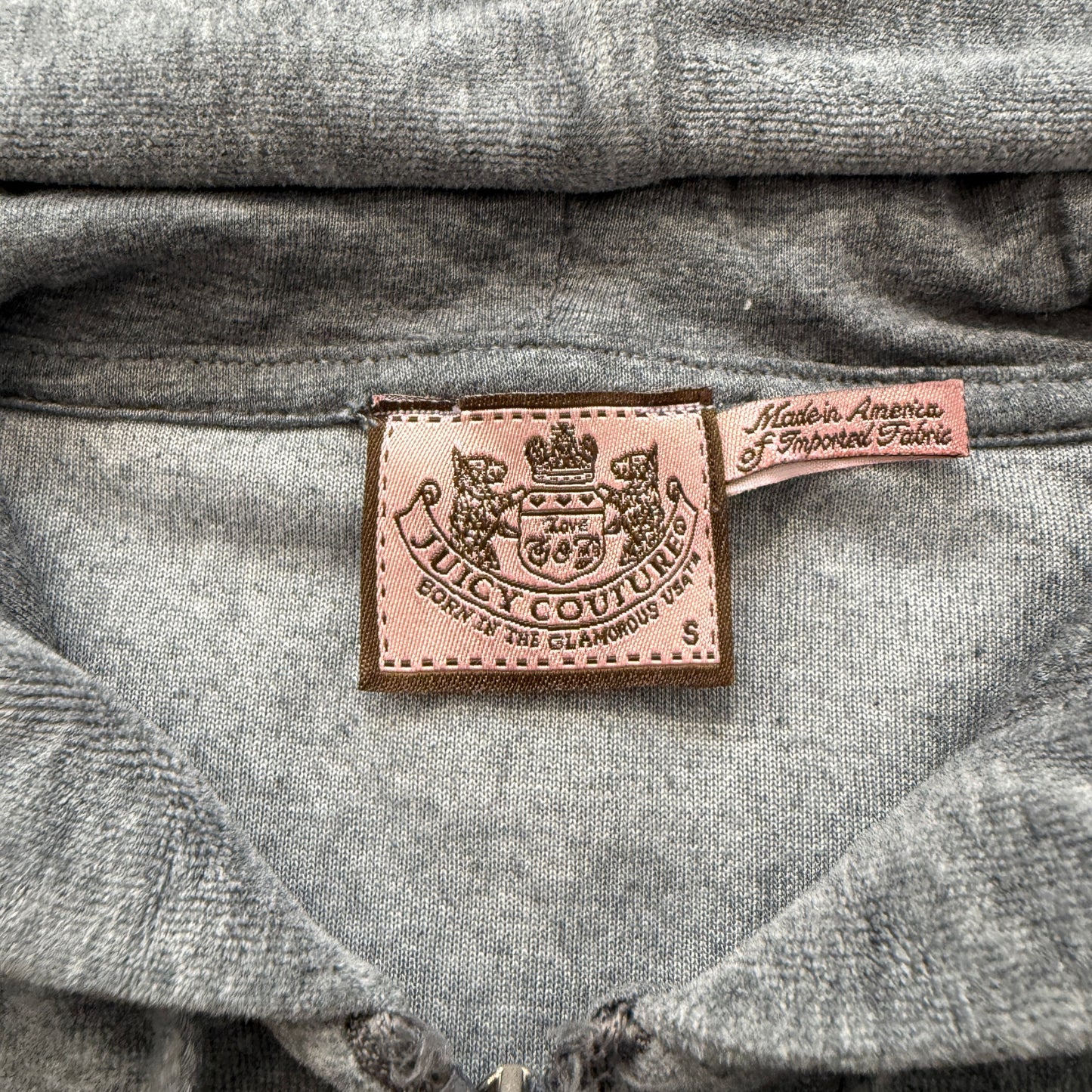 Vintage Juicy Couture Women's Dark Grey Velour Zip-Up Hoodie Drawstring Size S