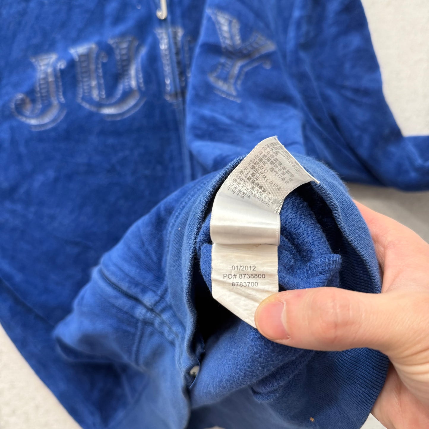 Vintage Juicy Couture Womens Royal Blue Velour Zip Up Hoodie Graphic Logo Size L