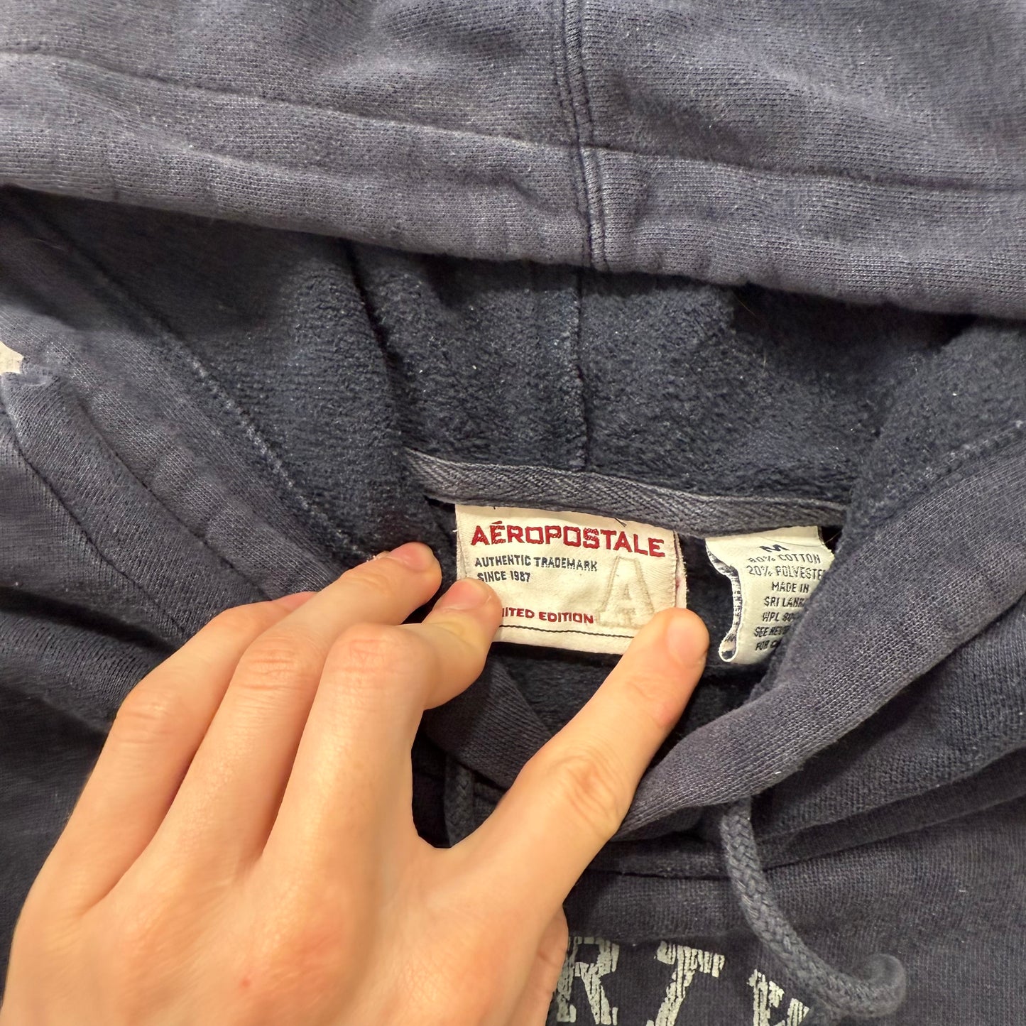 Aeropostale Navy Cotton Blend Hoodie Long Sleeves Logo Limited Edition Size M