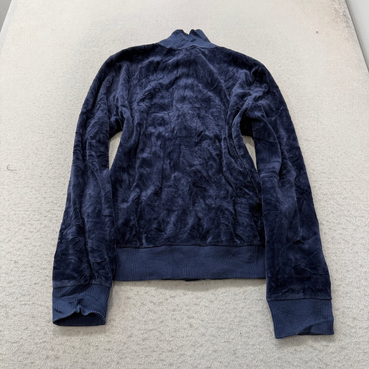 Lauren Ralph Lauren Women's Navy Blue Velour Track Jacket Snap Button Size M