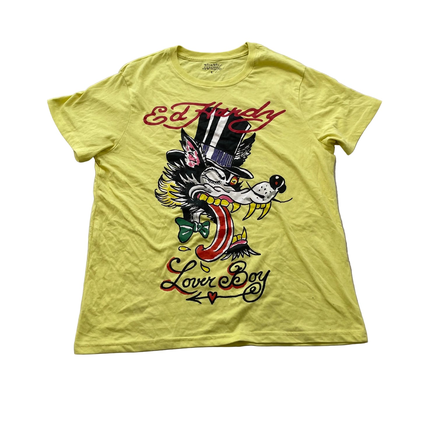 Ed Hardy Men's Yellow Cotton T-Shirt Pullover Short Sleeve Graphic Logo Size L