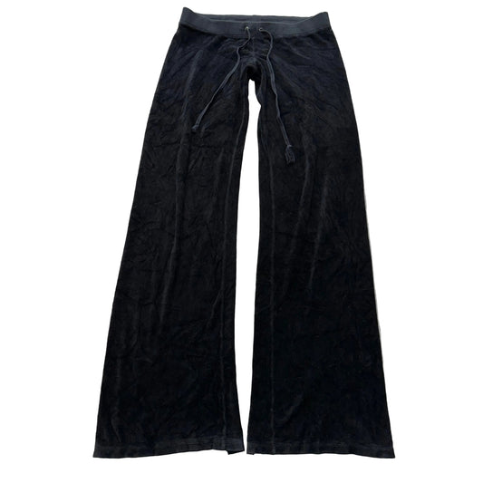 Vintage Juicy Couture Women's Black Velour Flared Track Pant Loungewear Size S