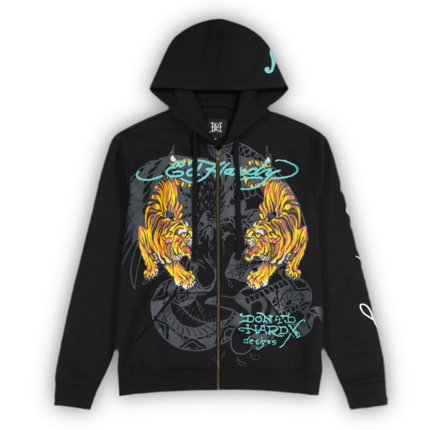 ED HARDY “CRAWLING TIGER” BLACK ZIP UP HOODIE - Clean Curriculums 