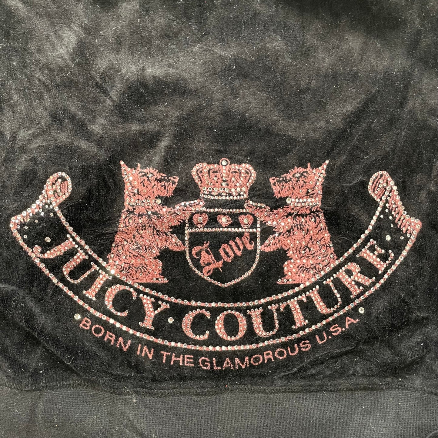 Juicy Couture Scottie Dogs Women's Black Velour Zip-Up Hoodie Rhinestones Size S