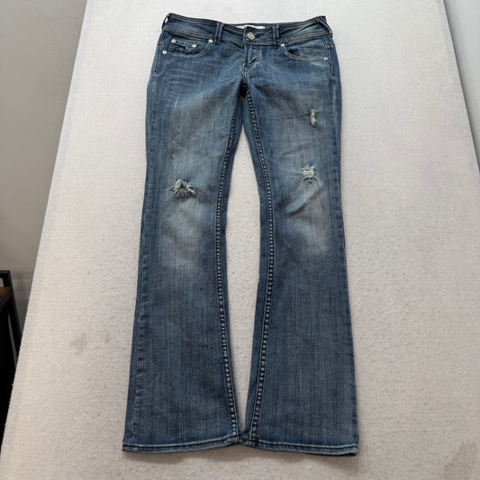 YASO Women's Blue Denim Distressed Bootcut Jeans Low Rise Pockets Y2K Size 5/6