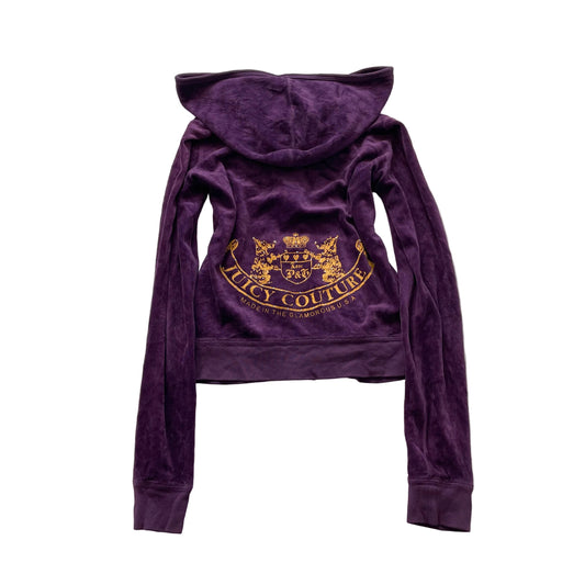 Vintage Juicy Couture Womens Royal Grape Velour Zip Up Hoodie Rhinestones Size L