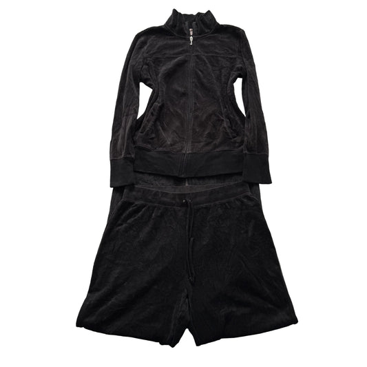 Vintage Juicy Couture Women's Charcoal Velour Tracksuit Set Jacket & Pant Size L