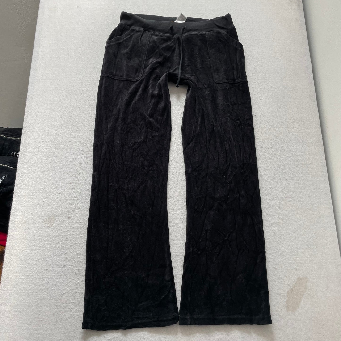 Vintage Juicy Couture Womens Black Velour Tracksuit Set Drawstring Y2k Size L/XL